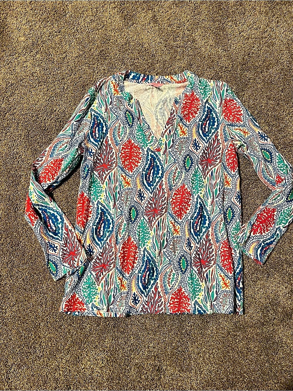 Lilly Pulitzer Odette Colorful Let Minnow Tunic Long Sleeve Top Size XL